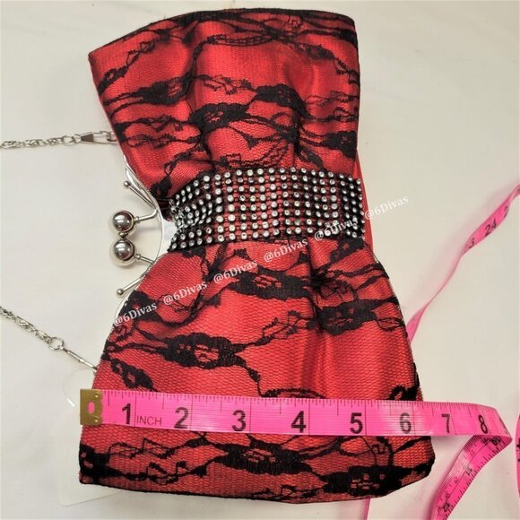Red Satin Glitter Evening Purse With Large Bow Accent - Picture 10 of 13